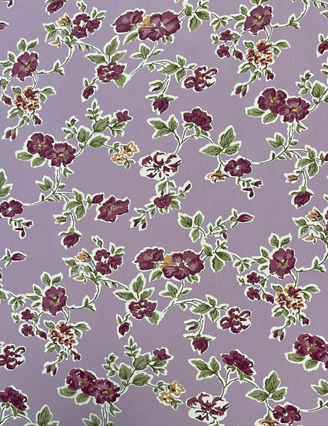Lavender Floral Print Rayon Crepe Fabric - 2.5 yds