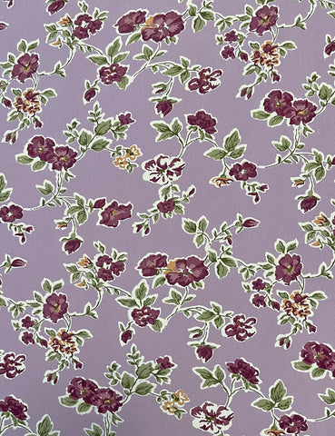 Lavender Floral Print Rayon Crepe Fabric - 2.5 yds