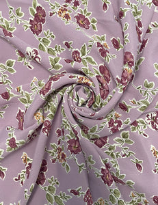 Lavender Floral Print Rayon Crepe Fabric - 2.5 yds