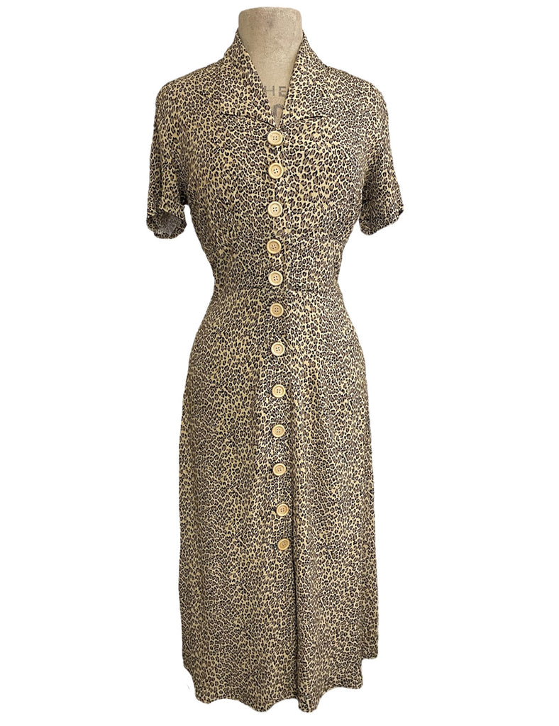 Loco Lindo Leopard Print Button Front Retro Margie Dress Small