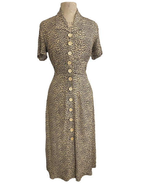 Leopard Print Button Front Retro Margie Dress