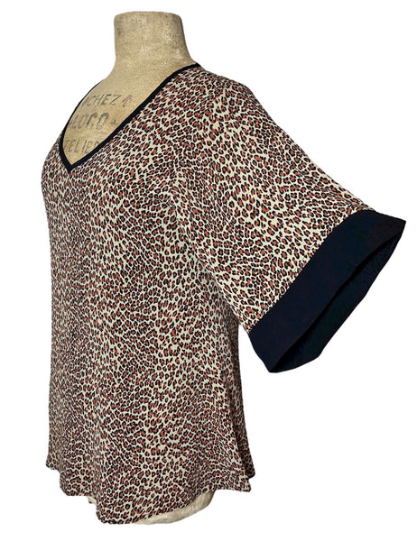 Leopard Print Retro V-Neck Kimono Top