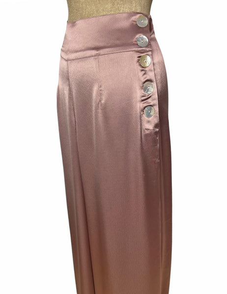 Dusty Mauve Satin High Waist Palazzo Pants