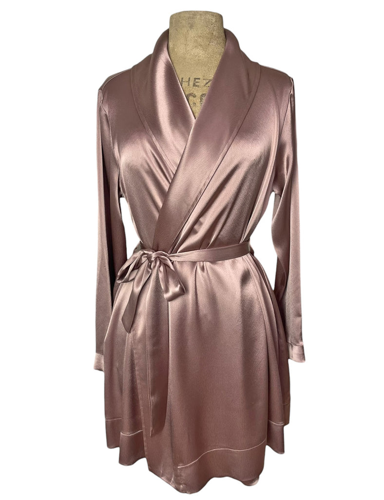 Dusty Mauve Satin 1930s Elegant Shawl Collar Robe Loco Lindo Dusty Mauve Satin 1930s Elegant Shawl Collar Robe Loco Lindo