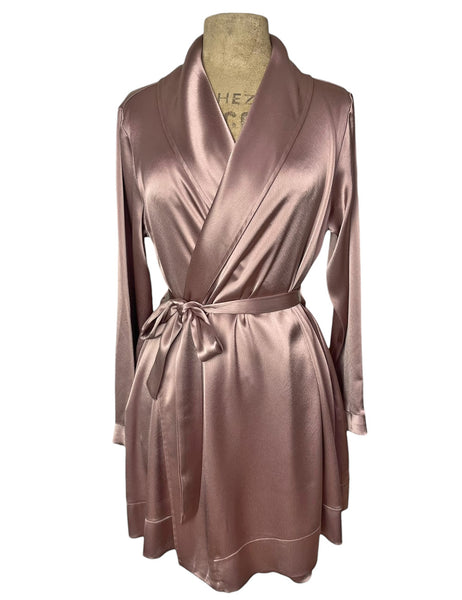 Dusty Mauve Satin 1930s Elegant Shawl Collar Robe