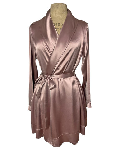 Dusty Mauve Satin 1930s Elegant Shawl Collar Robe