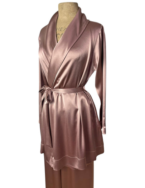Dusty Mauve Satin 1930s Elegant Shawl Collar Robe