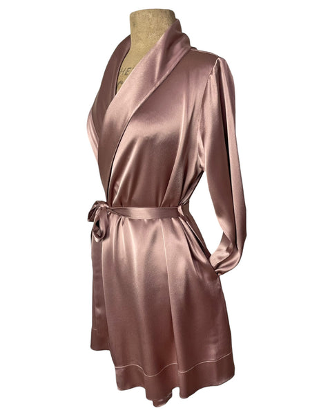Dusty Mauve Satin 1930s Elegant Shawl Collar Robe