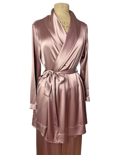 Dusty Mauve Satin 1930s Elegant Shawl Collar Robe