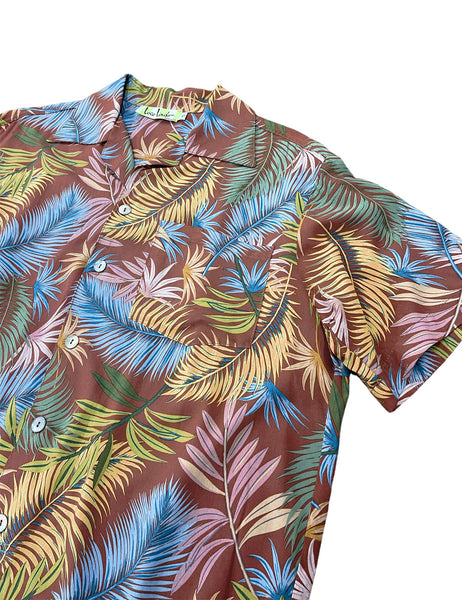 Brown Fern Print Rayon Men's Button Up Tropical Sonny Shirt