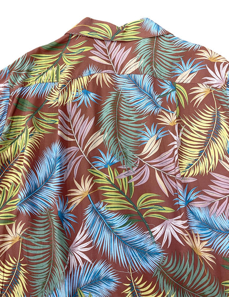 Brown Fern Print Rayon Men's Button Up Tropical Sonny Shirt