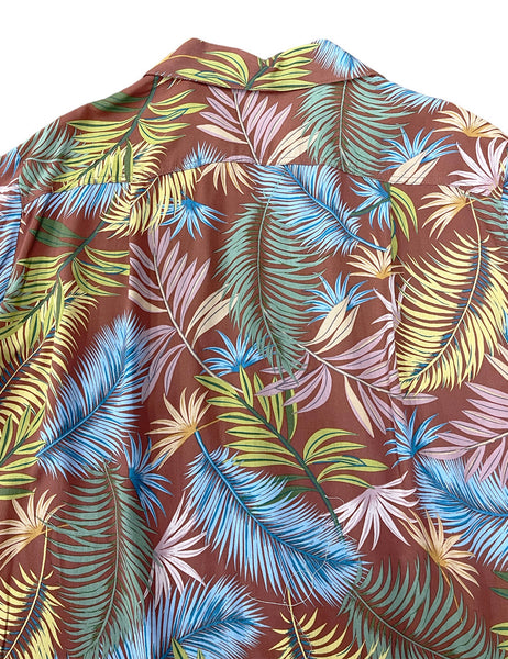 Brown Fern Print Rayon Men's Button Up Tropical Sonny Shirt