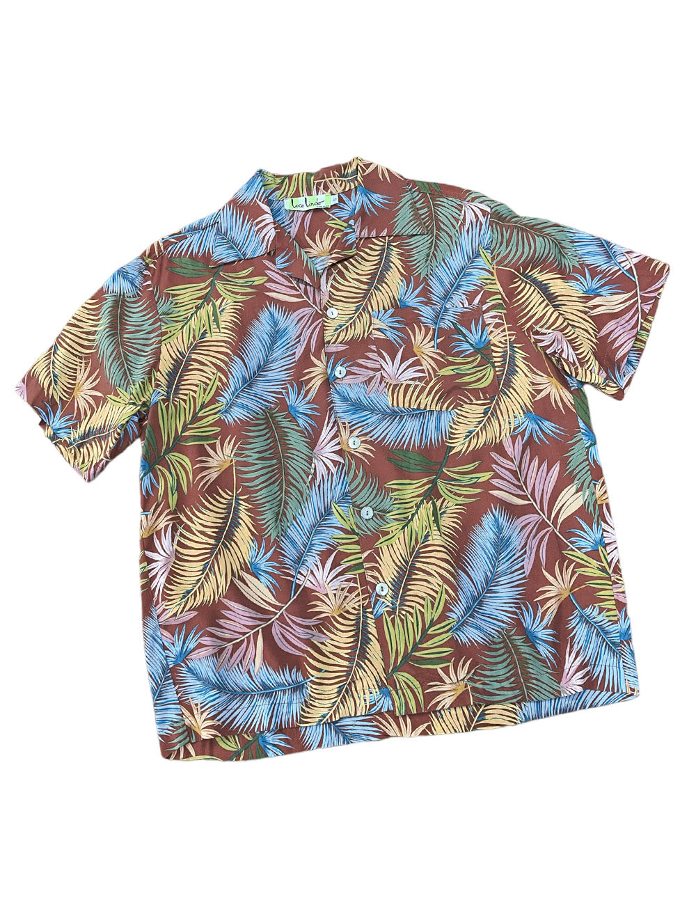 Brown Fern Print Rayon Men's Button Up Tropical Sonny Shirt