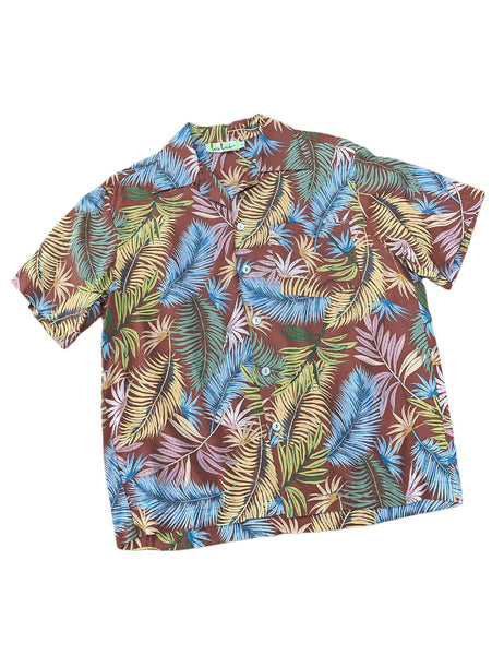 Brown Fern Print Rayon Men's Button Up Tropical Sonny Shirt