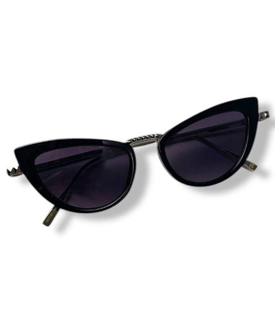 Black & Metallic Classic 1950s Cat Eye Sunglasses