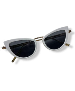 White & Metallic Classic 1950s Cat Eye Sunglasses