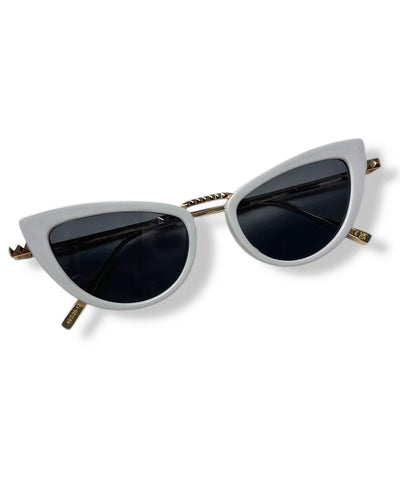 White & Metallic Classic 1950s Cat Eye Sunglasses