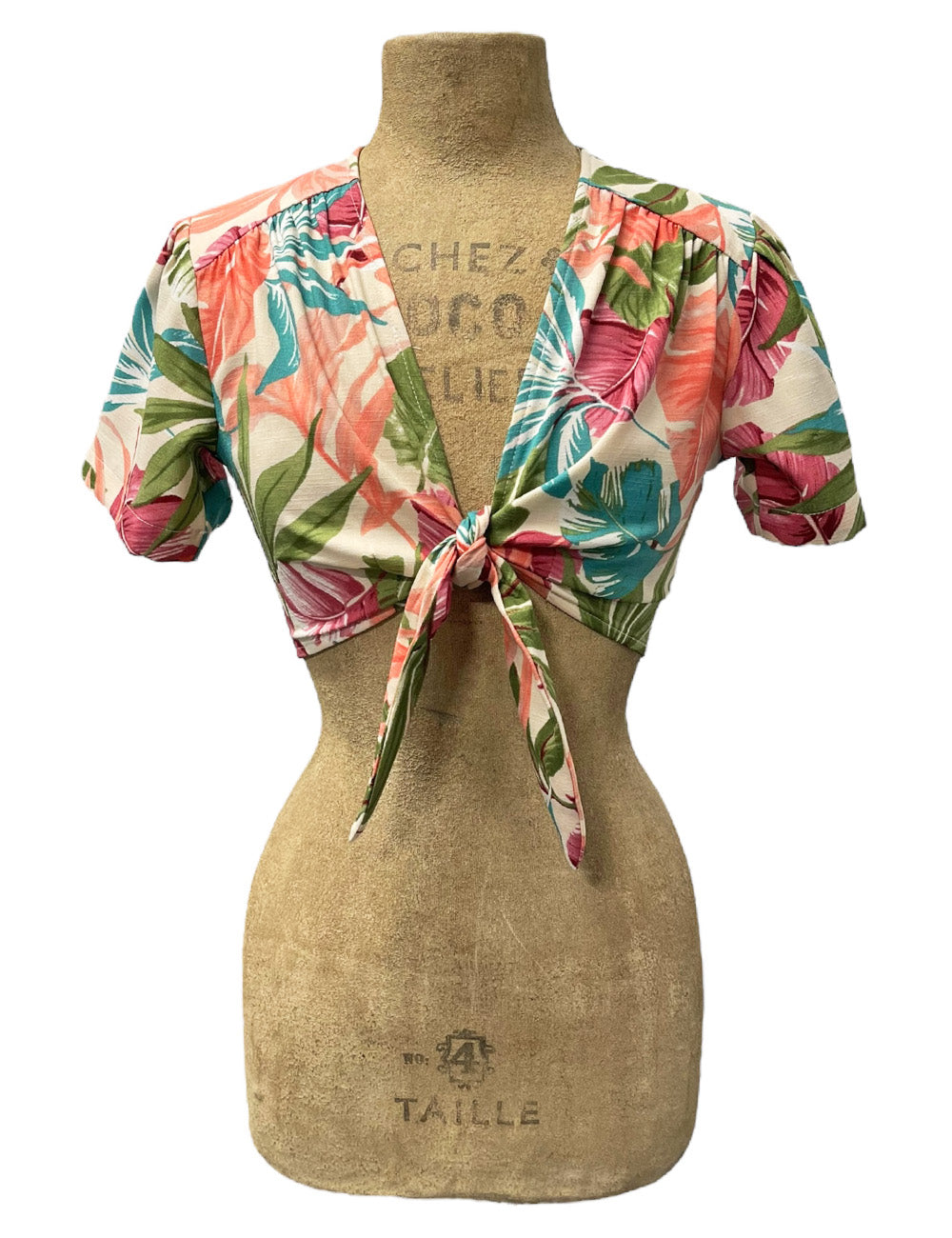 Scout 1940s Miami Tropics Print Linen Daisy Crop Top