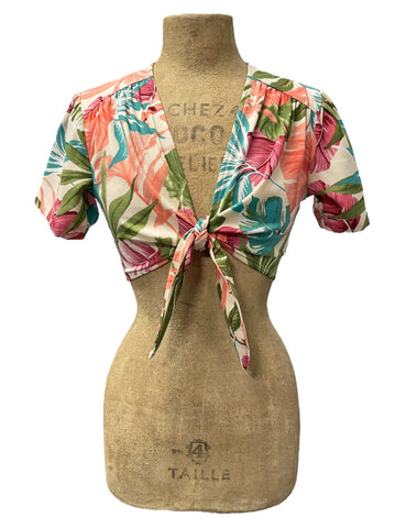 Scout 1940s Miami Tropics Print Linen Daisy Crop Top