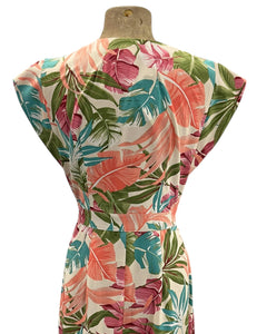 Scout 1940s Style Miami Tropics Print Linen Garden Wrap Dress