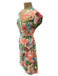 Scout 1940s Style Miami Tropics Print Linen Garden Wrap Dress