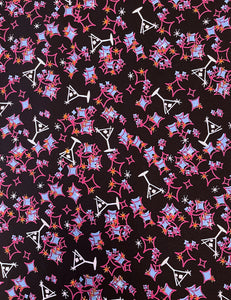 Midcentury Black Martini Print Rayon Crepe Fabric - 1.25 yd