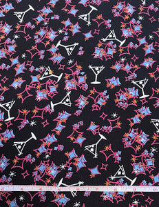 Midcentury Black Martini Print Rayon Crepe Fabric - 1.25 yd