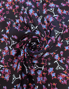 Midcentury Black Martini Print Rayon Crepe Fabric - 1.25 yd