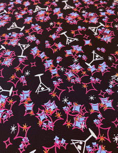 Midcentury Black Martini Print Rayon Crepe Fabric - 1.25 yd