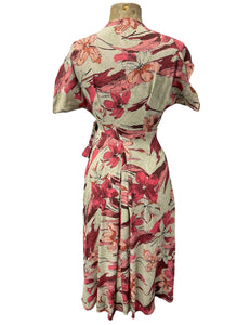Mint & Pink Tropical Floral Cascade Wrap Dress