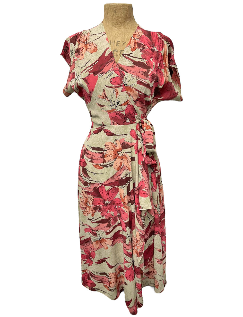 Mint & Pink Tropical Floral Cascade Wrap Dress