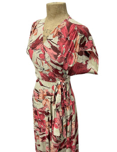 Mint & Pink Tropical Floral Cascade Wrap Dress