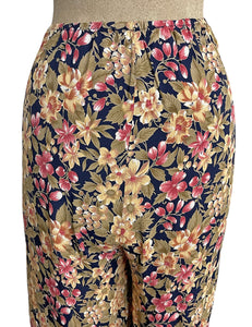 Navy Antique Floral 1940s Style High Waisted Palazzo Pants