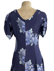 Navy Blue Corsage Floral 1930s Style Venice Beach Swing Dress