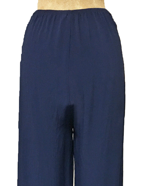 Solid Navy 1940s Style High Waisted Palazzo Pants