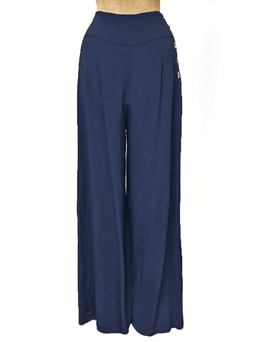 Solid Navy 1940s Style High Waisted Palazzo Pants