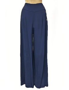 Solid Navy 1940s Style High Waisted Palazzo Pants