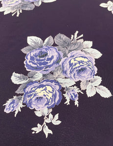 Navy Blue Corsage Print Rayon Crepe Fabric - 2.25 yds