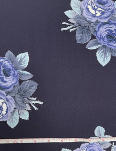 Navy Blue Corsage Print Rayon Crepe Fabric - 2.25 yds