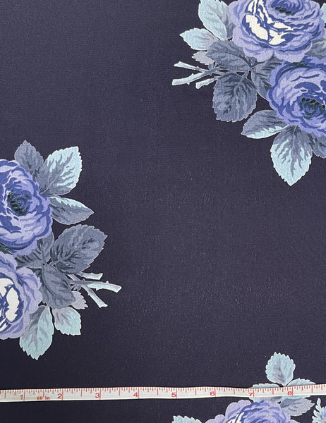 Navy Blue Corsage Print Rayon Crepe Fabric - 2.25 yds
