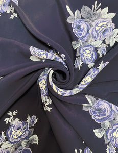 Navy Blue Corsage Print Rayon Crepe Fabric - 2.25 yds