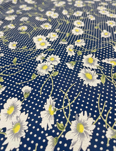 Navy Daisy Dot Rayon Crepe Fabric - 1 yd