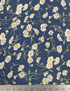 Navy Daisy Dot Rayon Crepe Fabric - 1 yd