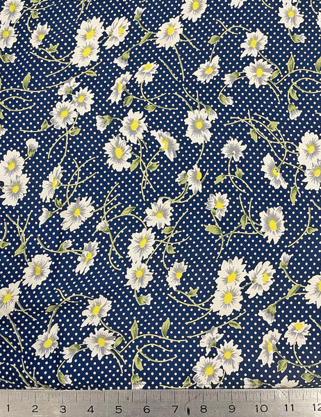 Navy Daisy Dot Rayon Crepe Fabric - 1 yd
