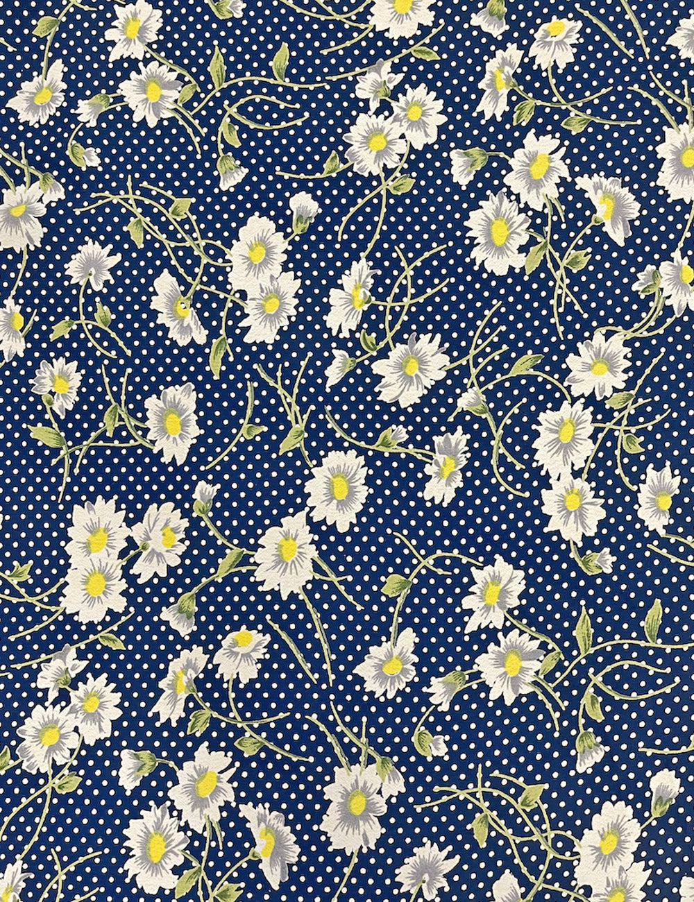 Navy Daisy Dot Rayon Crepe Fabric - 1 yd
