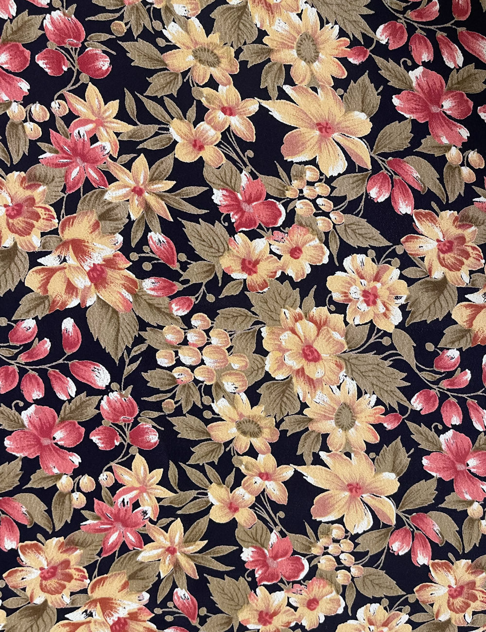 Navy Fall Floral Rayon Crepe Fabric - 1 & 2/3 yds