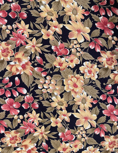 Navy Fall Floral Rayon Crepe Fabric - 1 & 2/3 yds