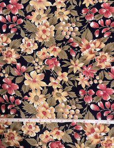 Navy Fall Floral Rayon Crepe Fabric - 1 & 2/3 yds