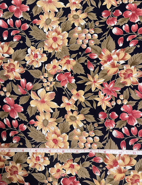 Navy Fall Floral Rayon Crepe Fabric - 1 & 2/3 yds