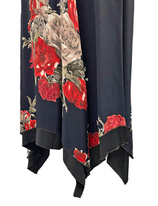 Navy & Red Roses Handkerchief Hem Sample Skirt